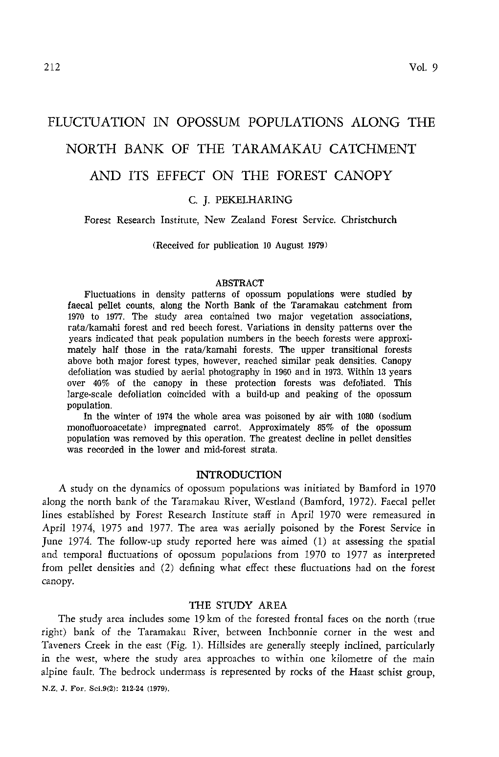 Fluctuation in Opossum Populations Along the North Bank of the Taramakau Catchment and Its Effect on the Forest Canopy C