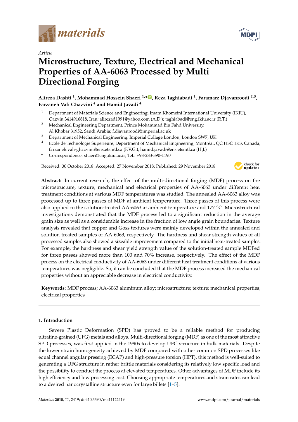 Microstructure, Texture, Electrical and Mechanical Properties of AA-6063 Processed by Multi Directional Forging