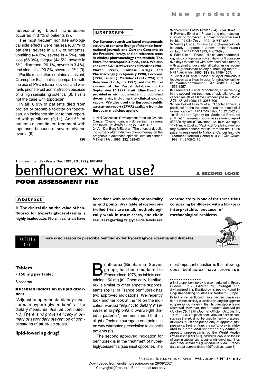 Benfluorex: What Use? a SECOND LOOK POOR ASSESSMENT FILE