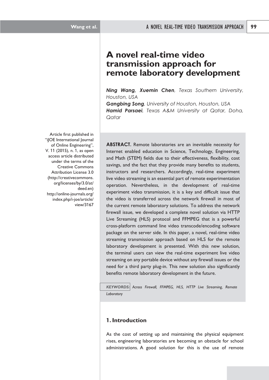 A Novel Real-Time Video Transmission Approach for Remote Laboratory Development