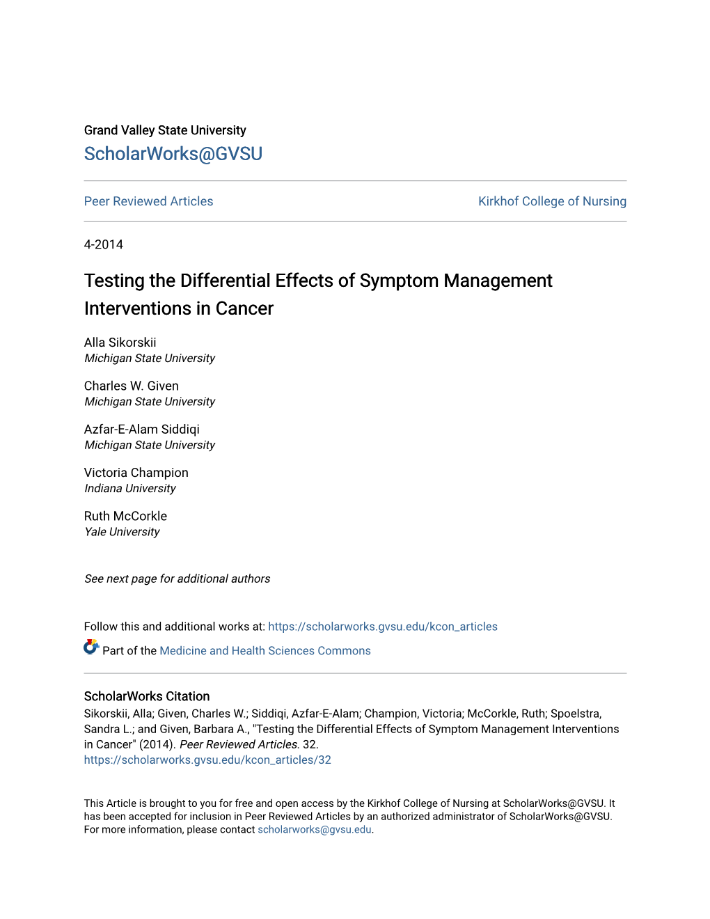 Testing the Differential Effects of Symptom Management Interventions in Cancer