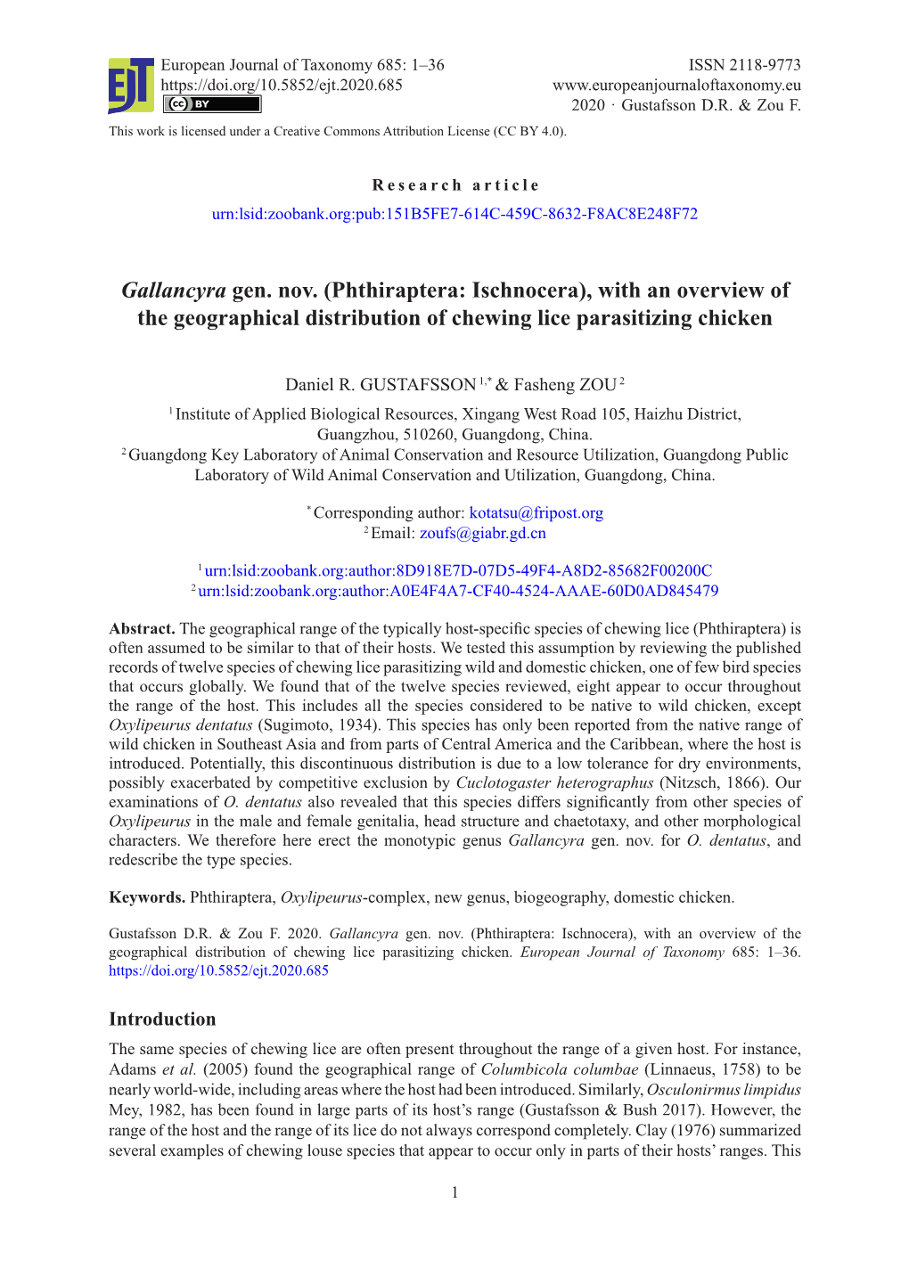 (Phthiraptera: Ischnocera), with an Overview of the Geographical Distribution of Chewing Lice Parasitizing Chicken