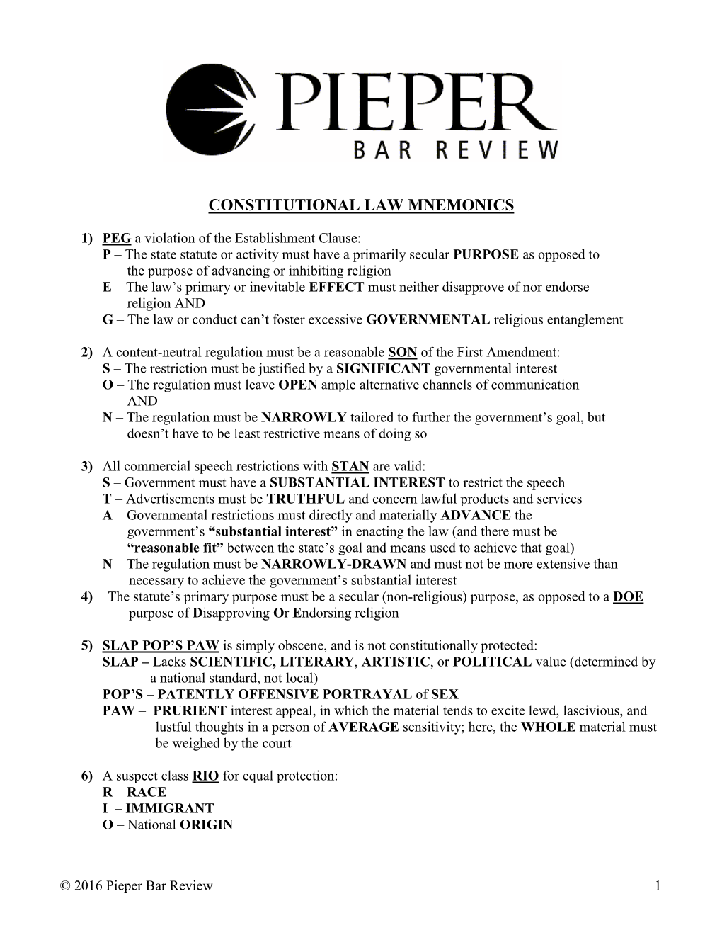 Constitutional Law Mnemonics