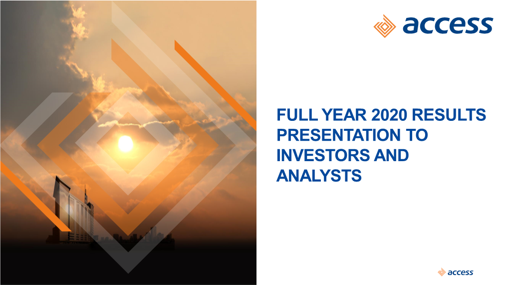 Full Year 2020 Results Presentation to Investors and Analysts