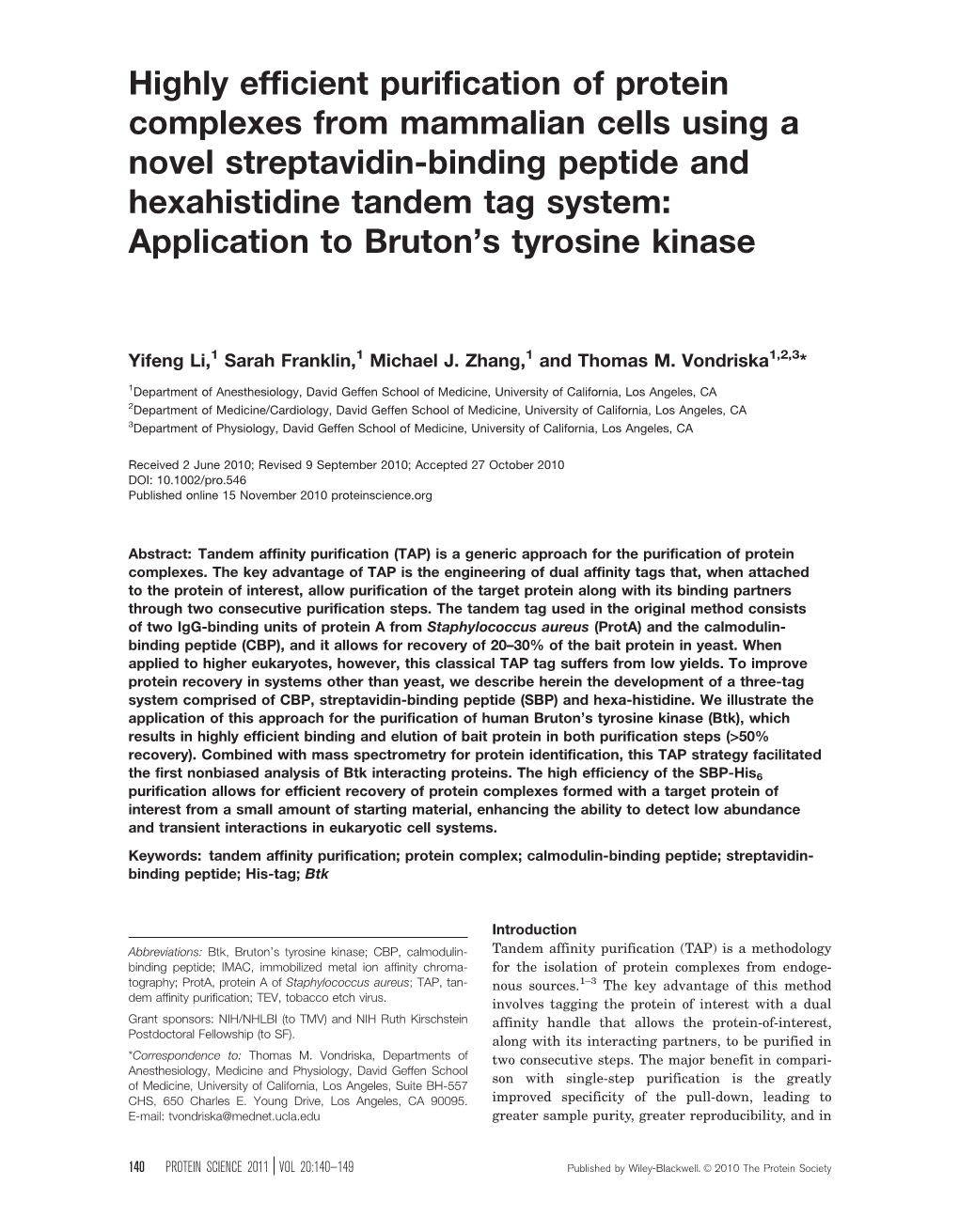 Highly Efficient Purification of Protein Complexes from Mammalian Cells