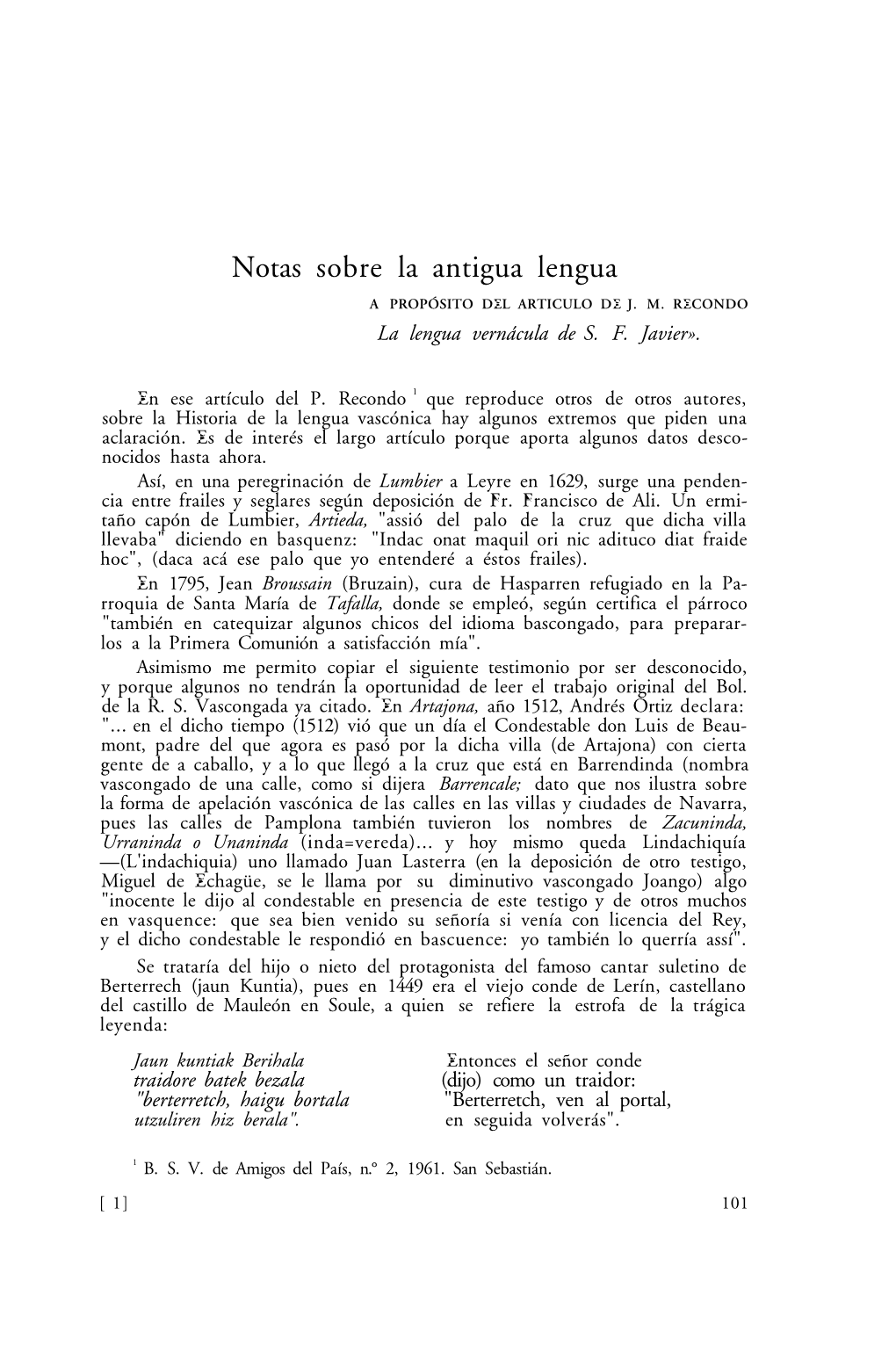 Notas Sobre La Antigua Lengua a PROPÓSITO DEL ARTICULO DE J