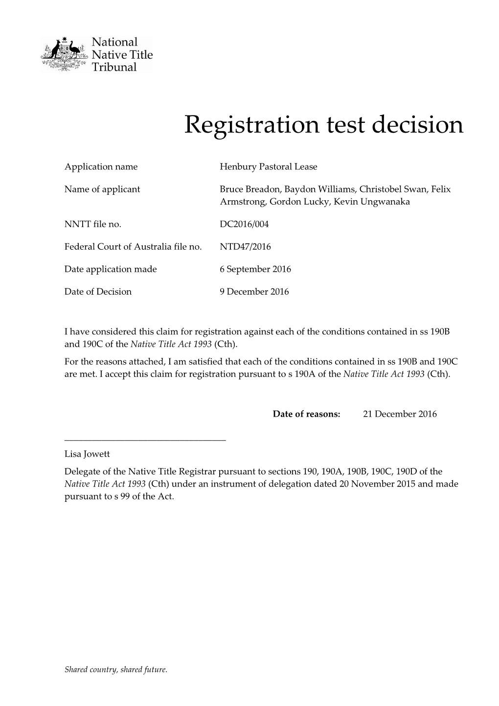 Registration Test Decision