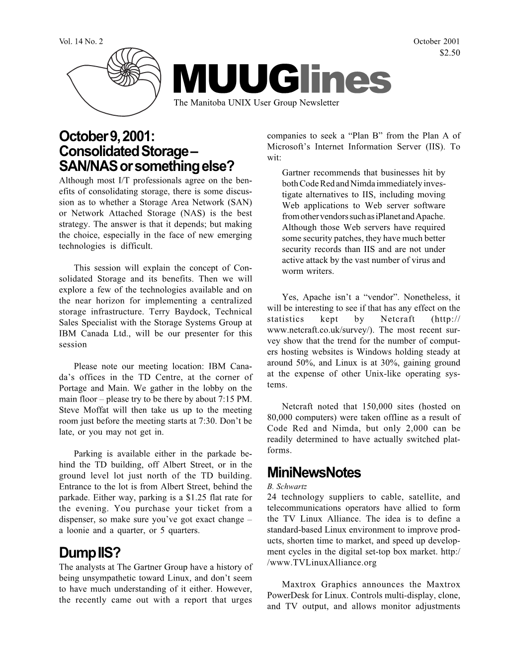 Muuglines $2.50 the Manitoba UNIX User Group Newsletter