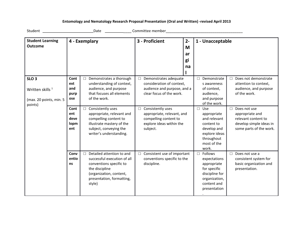 Entomology and Nematology Research Proposal Presentation (Oral and Written) -Revised April