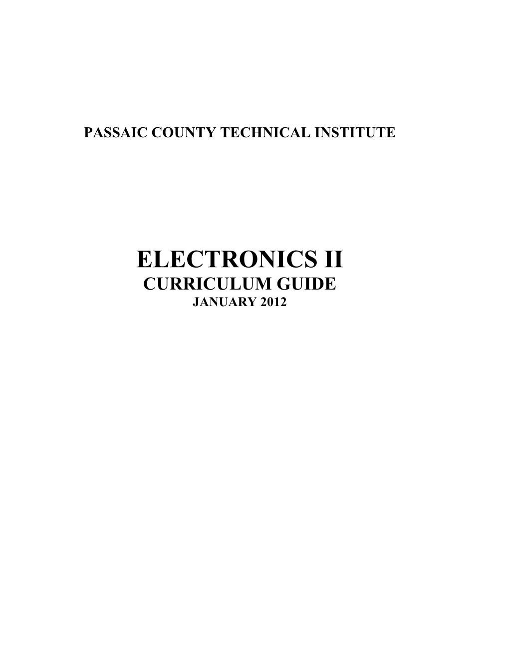 Electronics Ii Curriculum Guide January 2012