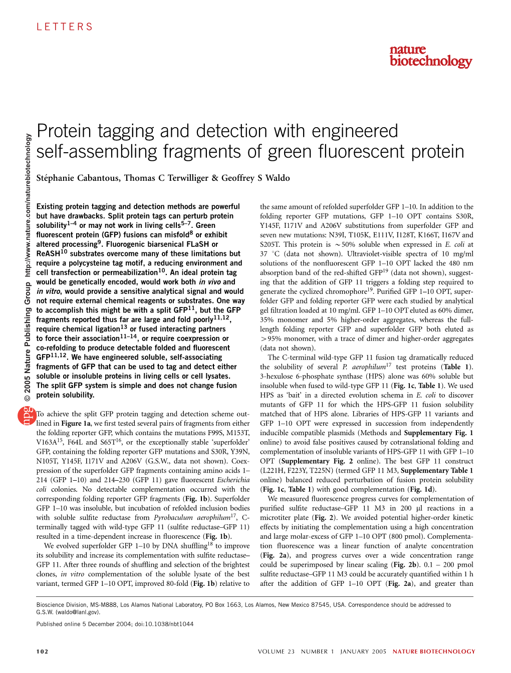 Protein Tagging and Detection with Engineered Self-Assembling Fragments of Green ﬂuorescent Protein