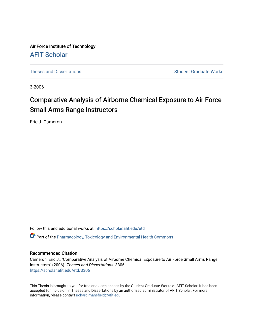 Comparative Analysis of Airborne Chemical Exposure to Air Force Small Arms Range Instructors