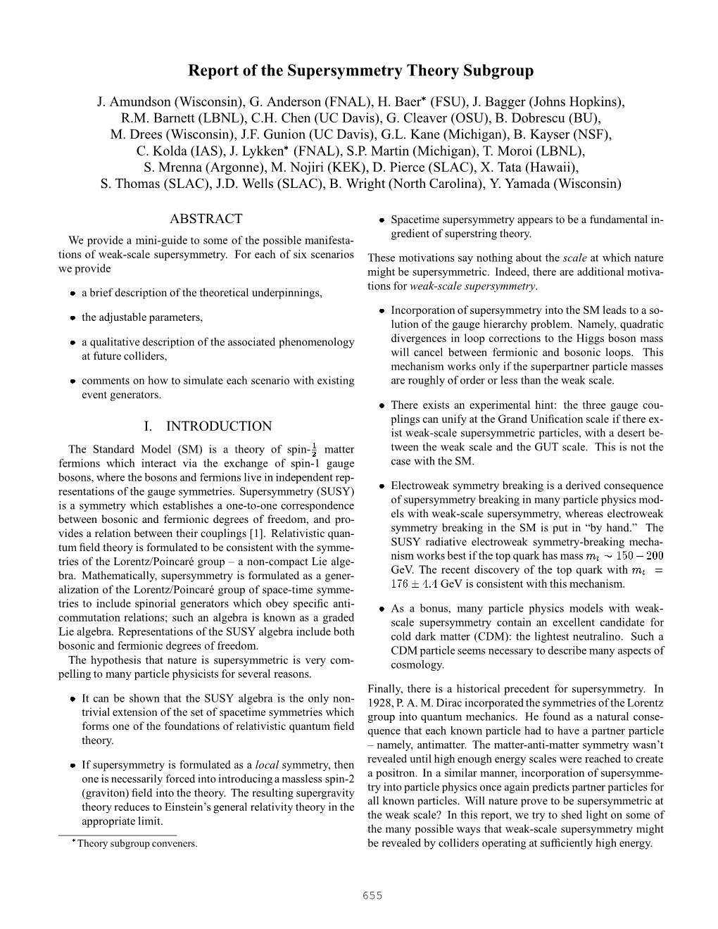Report of the Supersymmetry Theory Subgroup