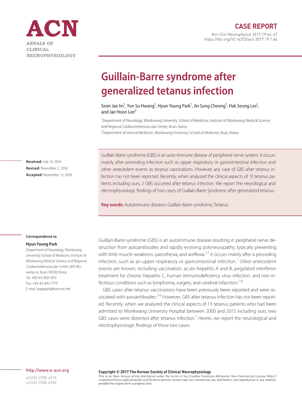 Guillain-Barre Syndrome After Generalized Tetanus Infection