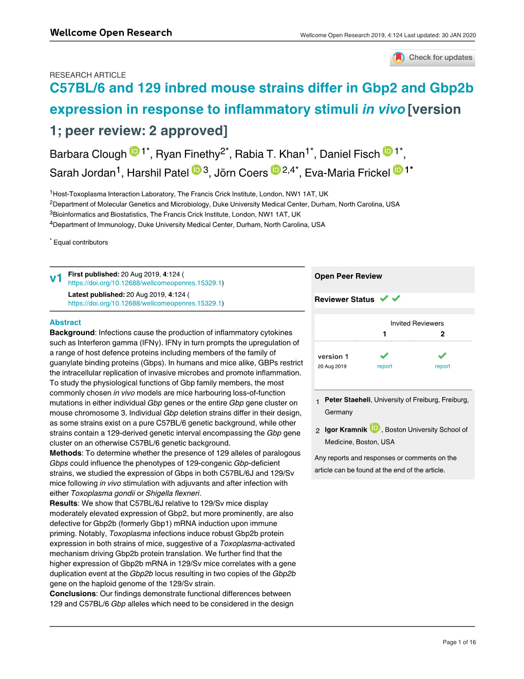 C57BL/6 and 129 Inbred Mouse Strains Differ in Gbp2 and Gbp2b