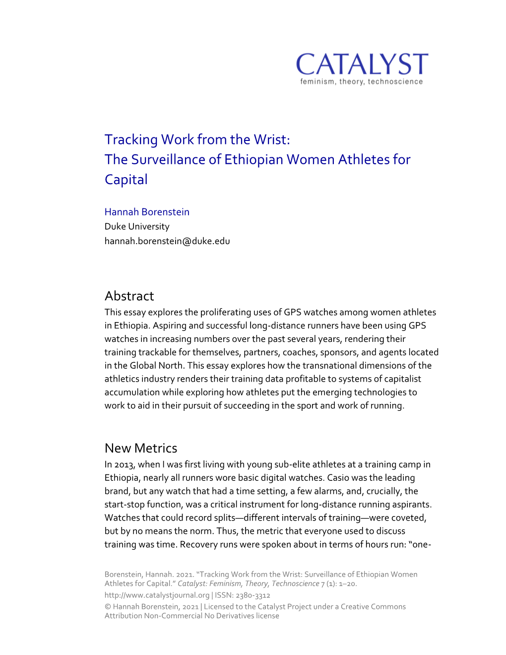 The Surveillance of Ethiopian Women Athletes for Capital