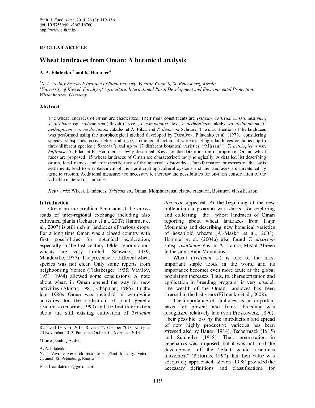 Wheat Landraces from Oman: a Botanical Analysis