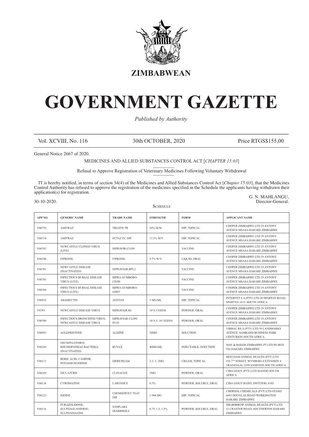 Government Gazette, 30Th October, 2020 2567