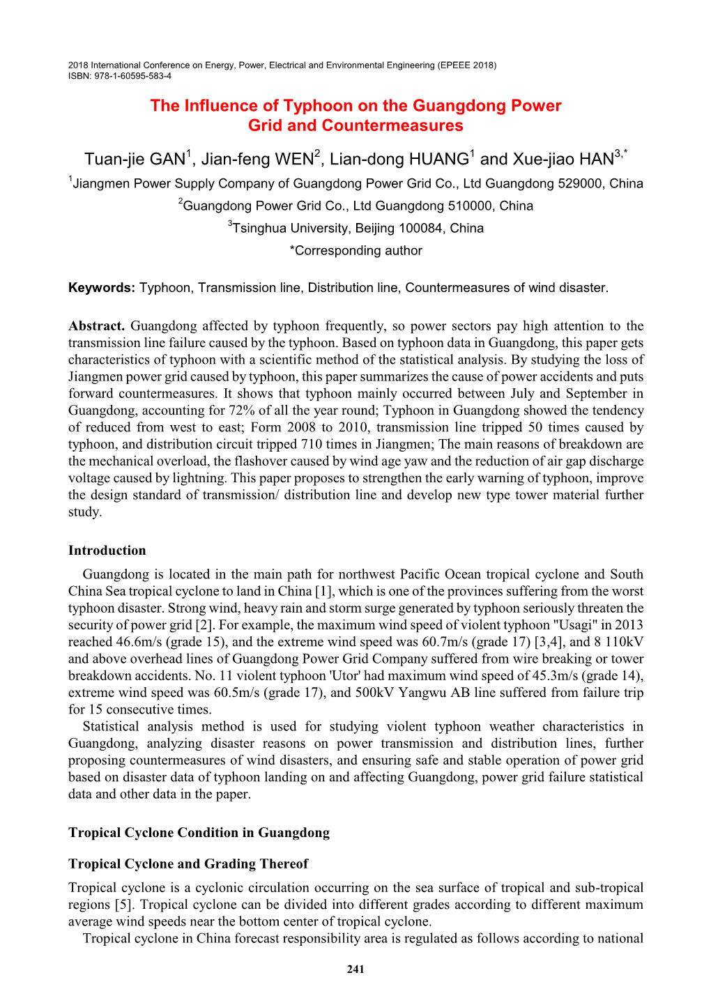 The Influence of Typhoon on the Guangdong Power Grid and Countermeasures