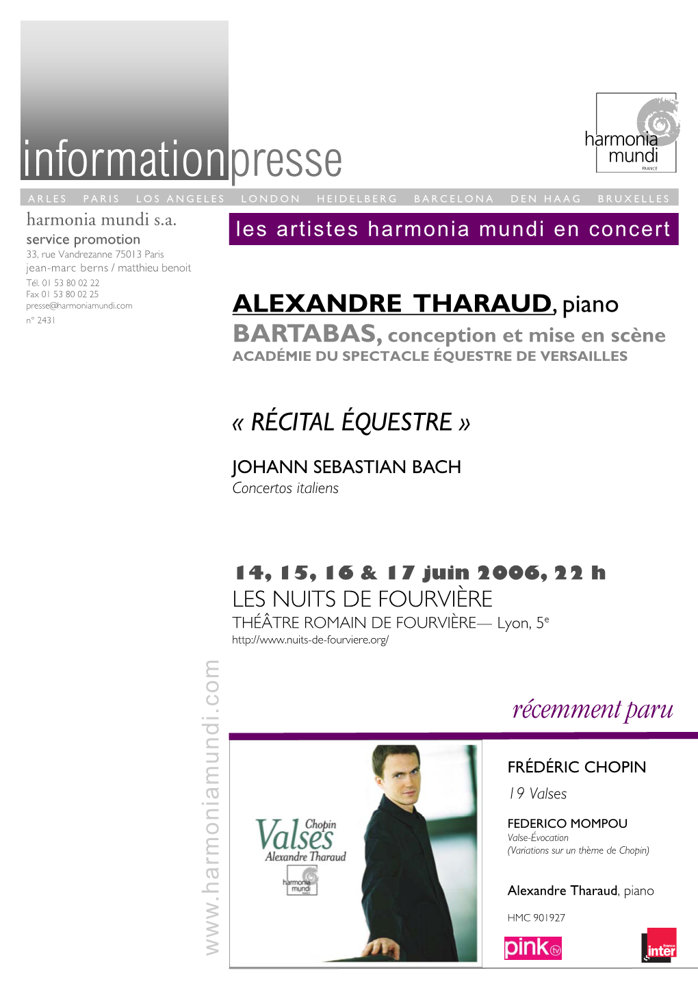 ALEXANDRE THARAUD Les Artistesharmoniamundienconcert Fourviere.Org
