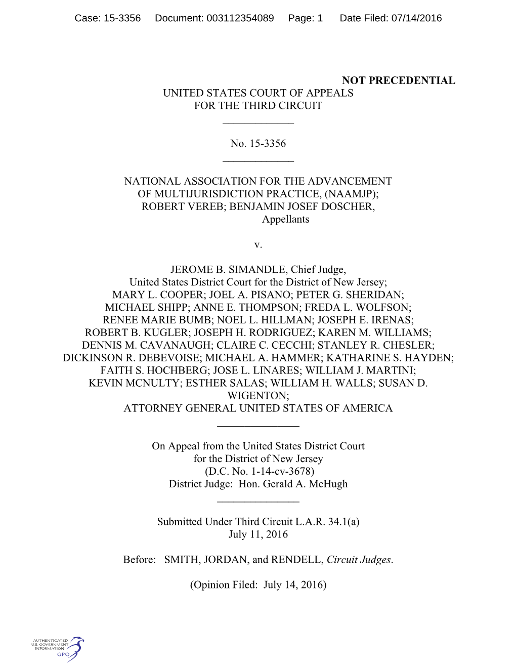 15-3356 Document: 003112354089 Page: 1 Date Filed: 07/14/2016