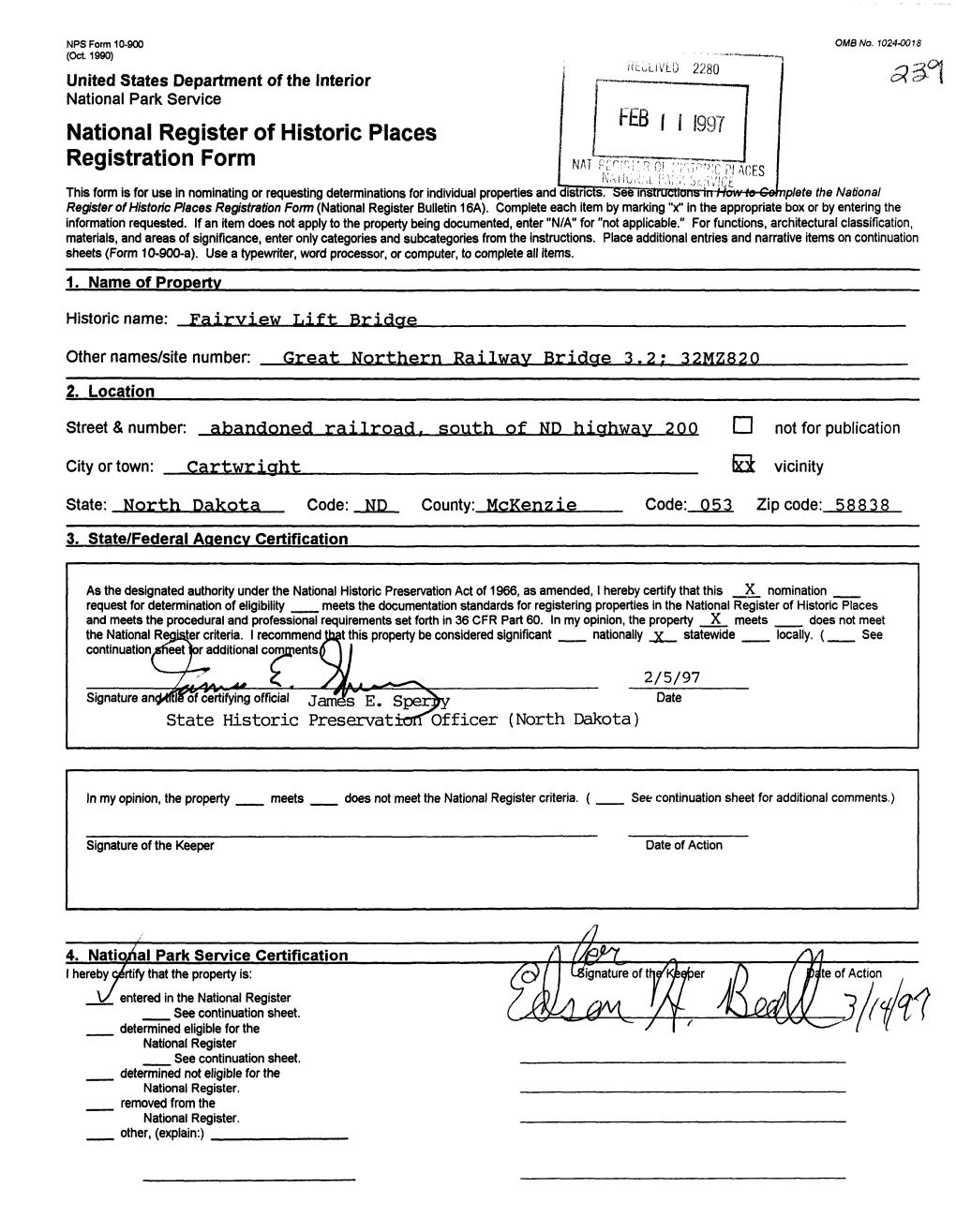 I National Register of Historic Places Registration Form