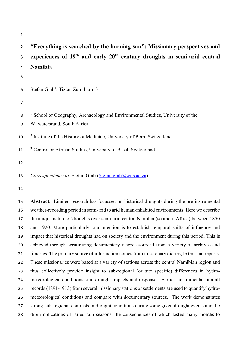 Missionary Perspectives and Experiences of 19Th and Early 20Th Century Droughts