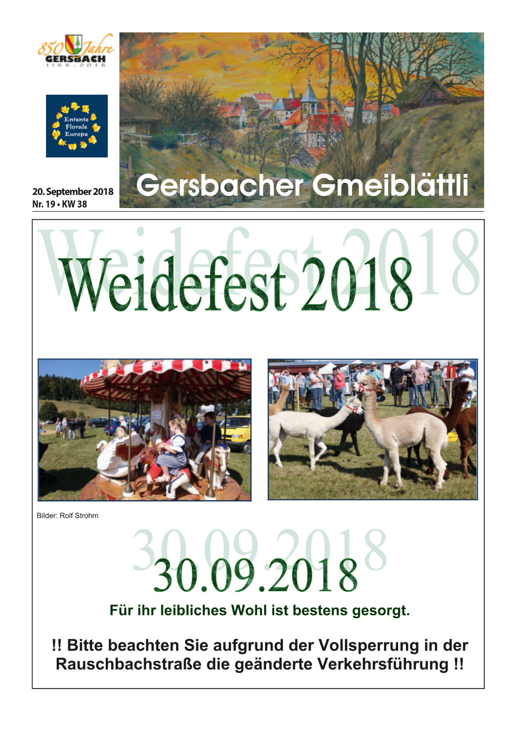 20. September 2018 Nr. 19 • KW 38 Golddorf Gersbach Donnerstag, 20