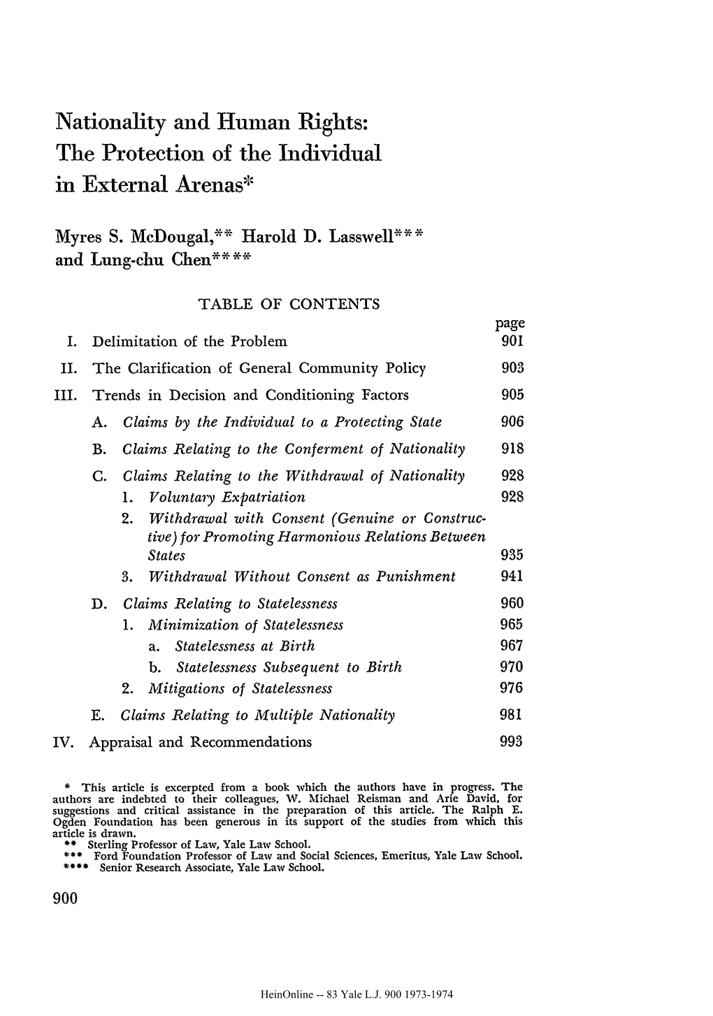 Nationality and Human Rights: the Protection of the Individual in External Arenas*