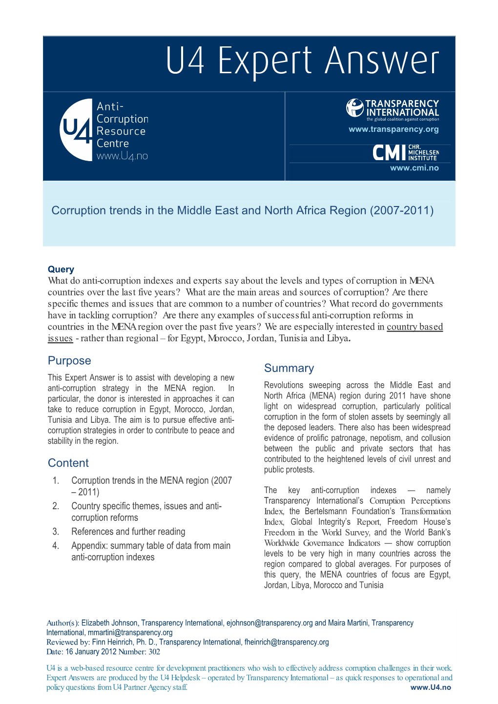 Corruption Trends in the Middle East and North Africa Region (2007-2011)