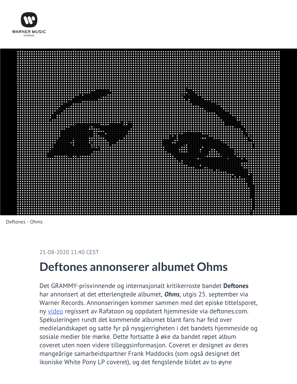 Deftones Annonserer Albumet Ohms