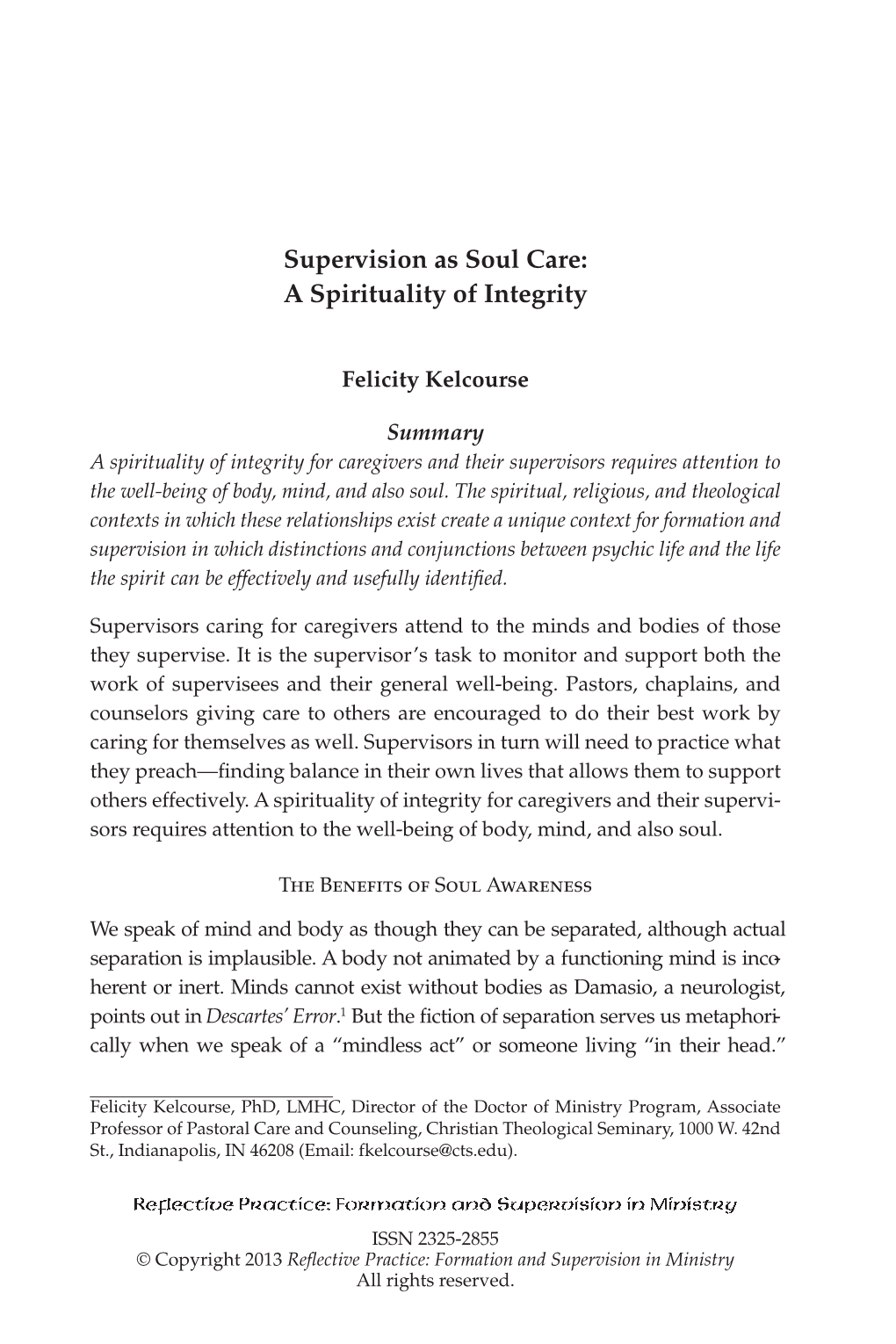 Supervision As Soul Care: a Spirituality of Integrity