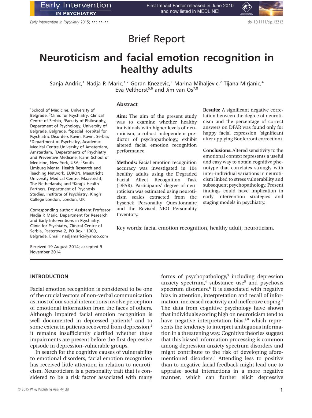 Neuroticism and Facial Emotion Recognition in Healthy Adults