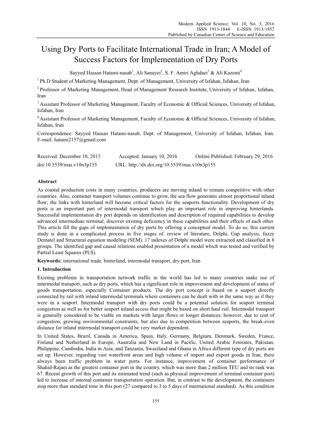 A Model of Success Factors for Implementation of Dry Ports