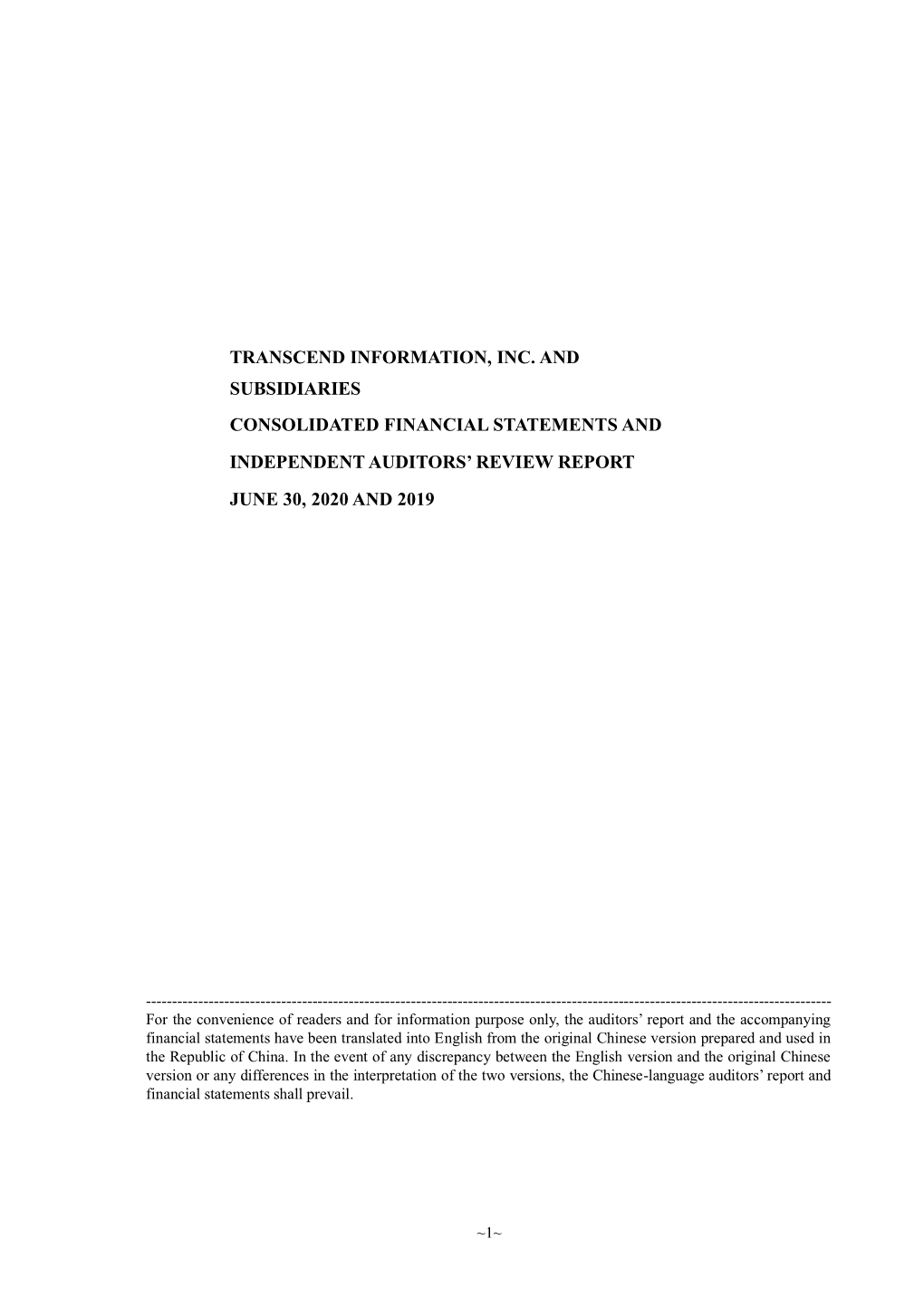 Transcend Information, Inc. and Subsidiaries Consolidated Financial Statements And