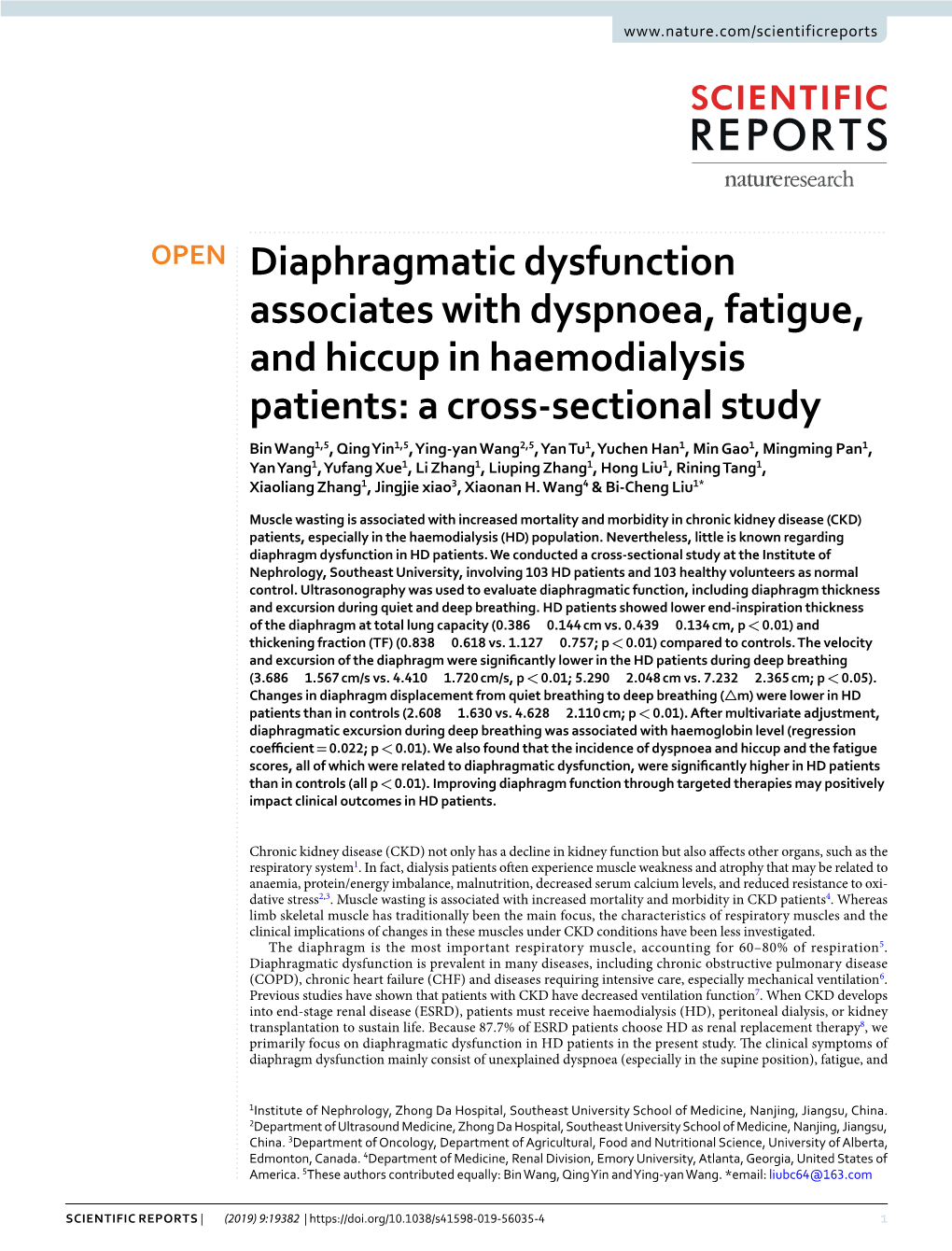 Diaphragmatic Dysfunction Associates with Dyspnoea, Fatigue