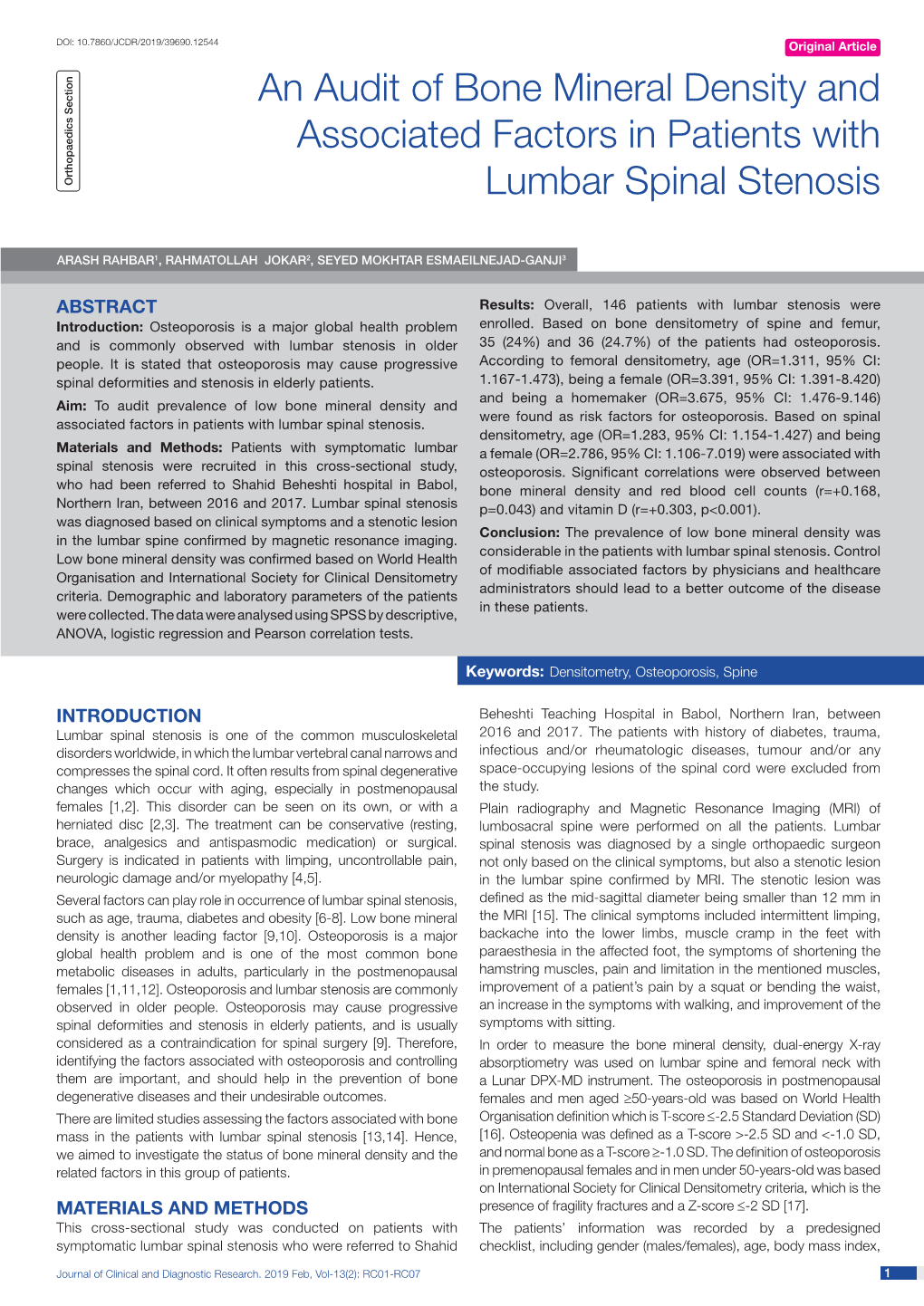 An Audit of Bone Mineral Density and Associated Factors in Patients With