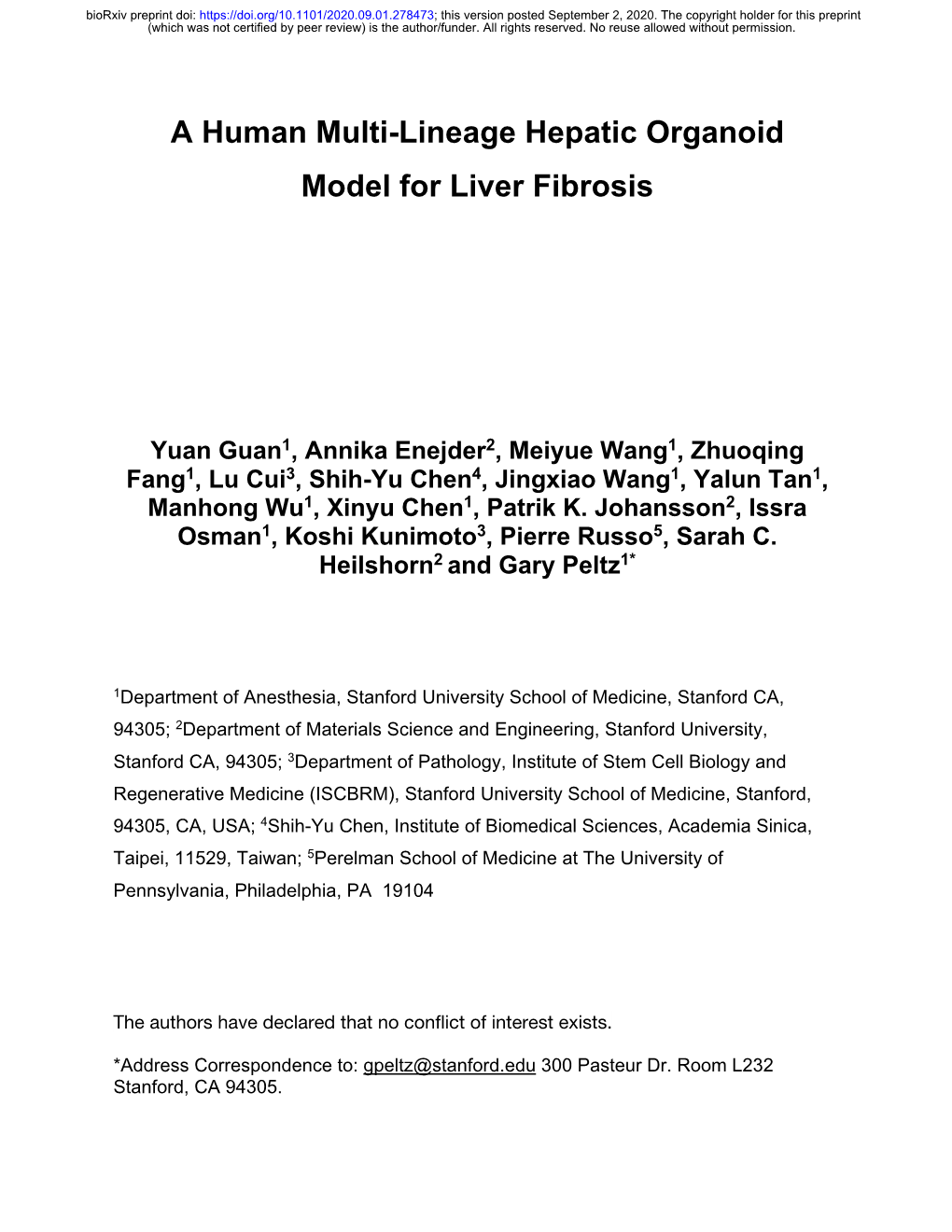 A Human Multi-Lineage Hepatic Organoid Model for Liver Fibrosis