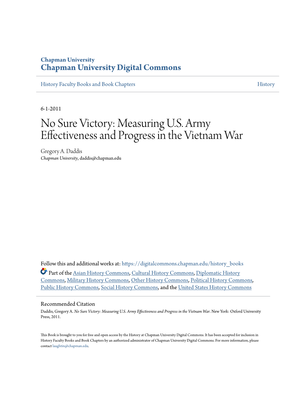 Measuring US Army Effectiveness and Progress in the Vietnam