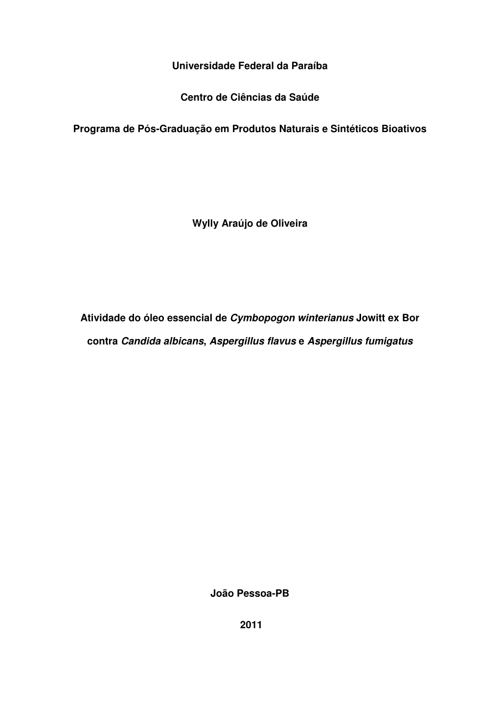 Universidade Federal Da Paraíba Centro De Ciências Da Saúde