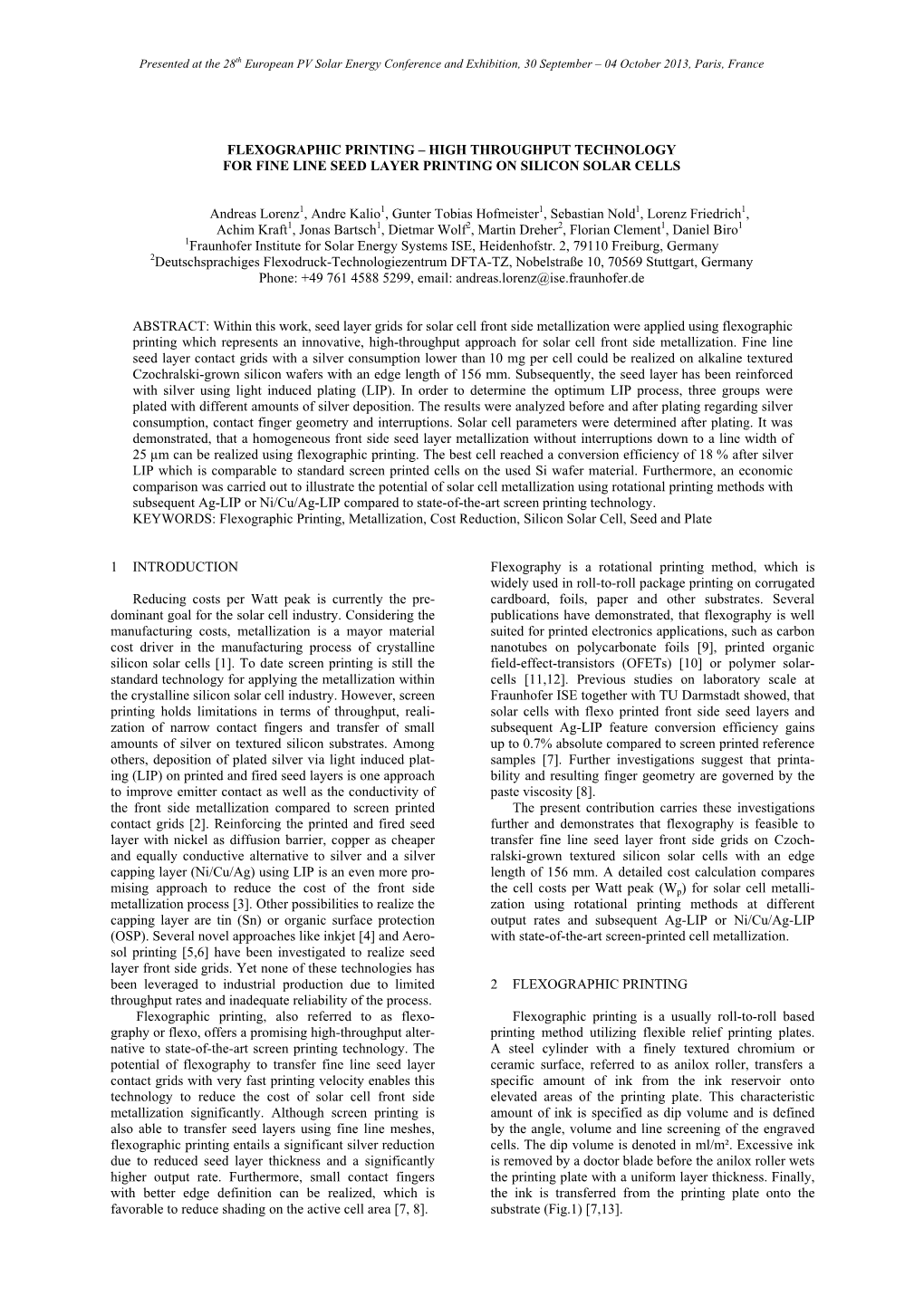 Flexographic Printing – High Throughput Technology for Fine Line Seed Layer Printing on Silicon Solar Cells