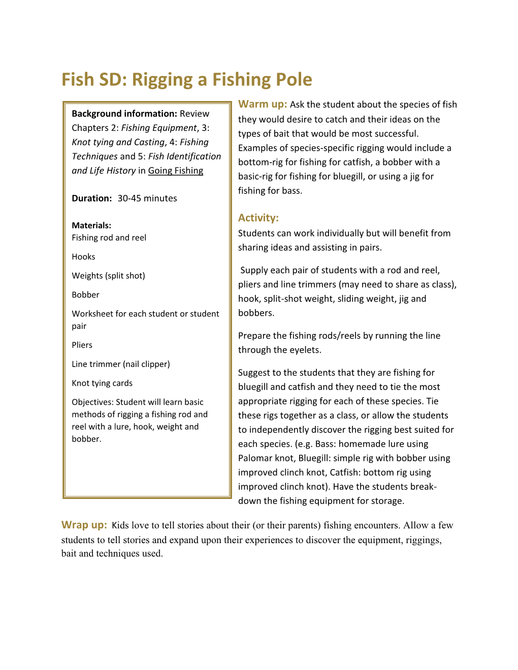 Fish SD: Rigging a Fishing Pole