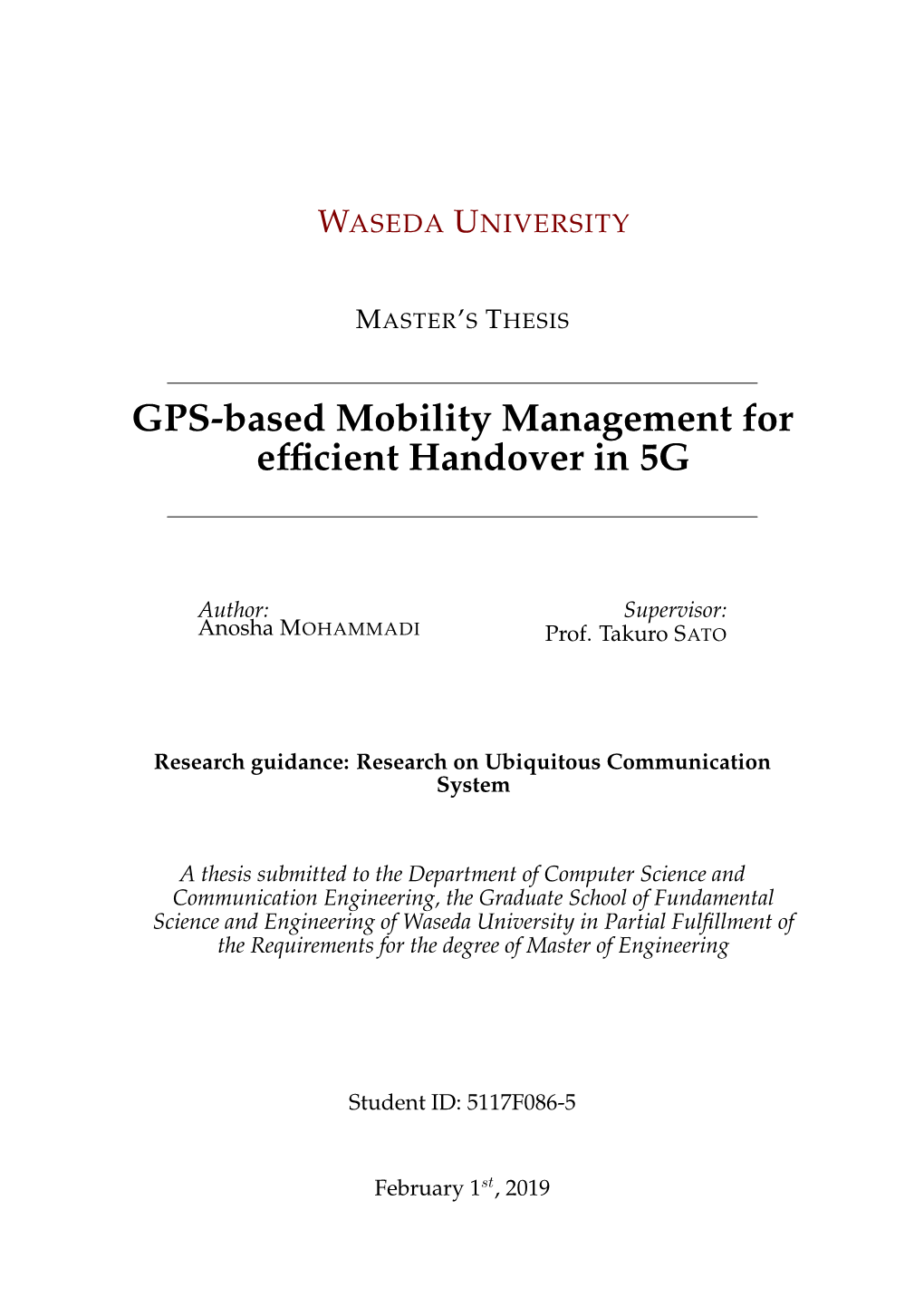 GPS-Based Mobility Management for Efficient Handover in 5G