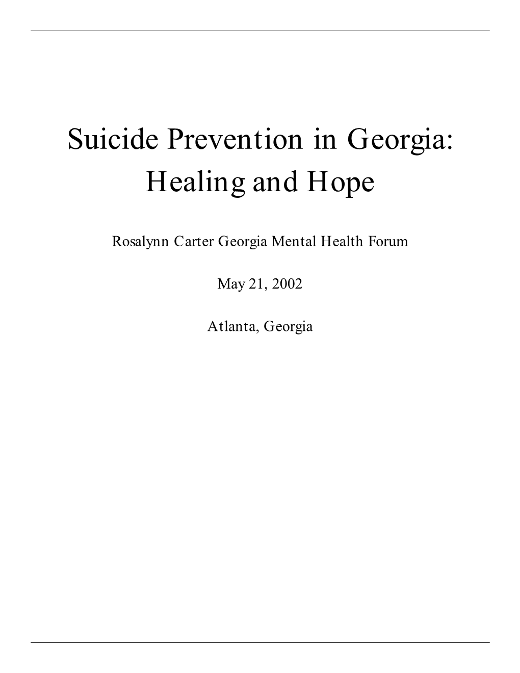 Suicide Prevention in Georgia: Healing and Hope