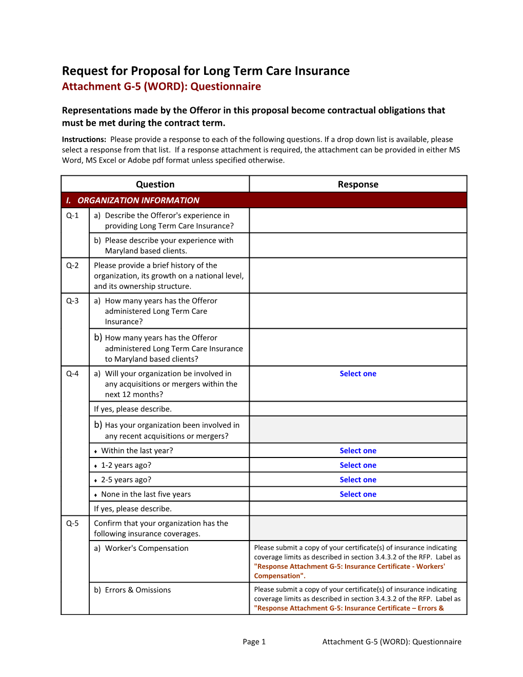 Request for Proposal for Long Term Care Insurance G-5