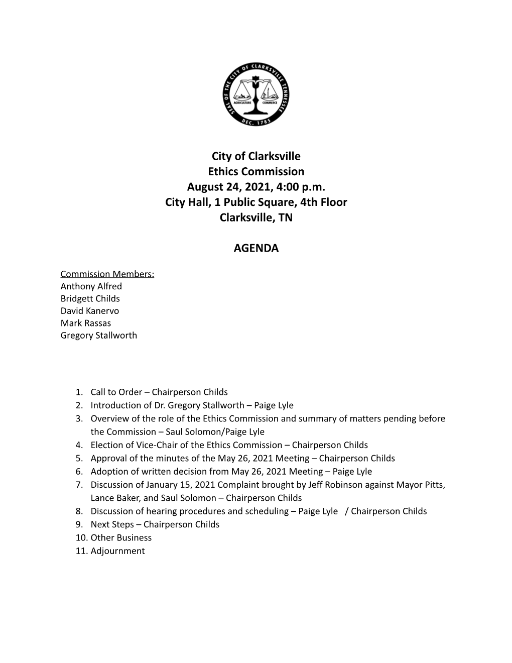 Ethics Commission Agenda