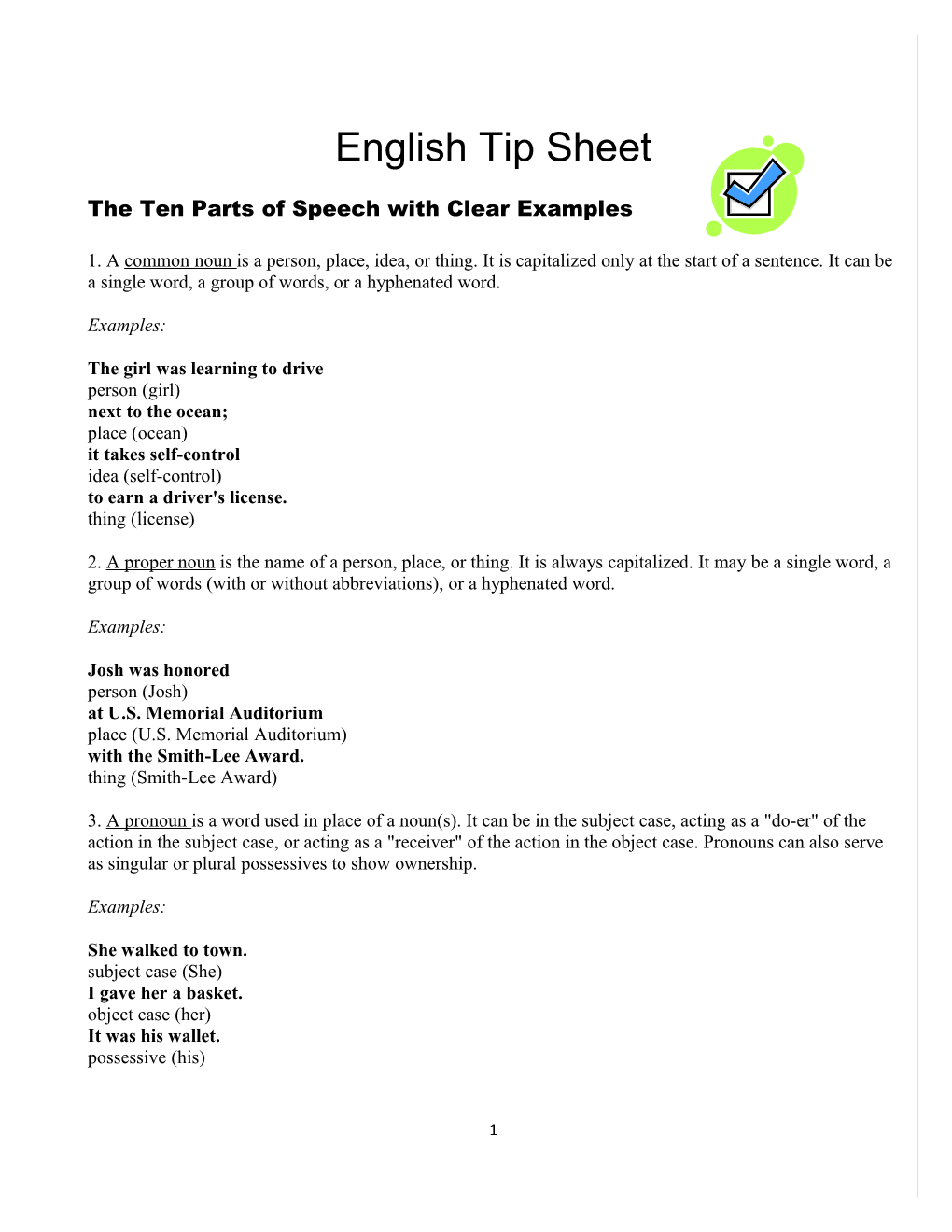 The Ten Parts of Speech with Clear Examples