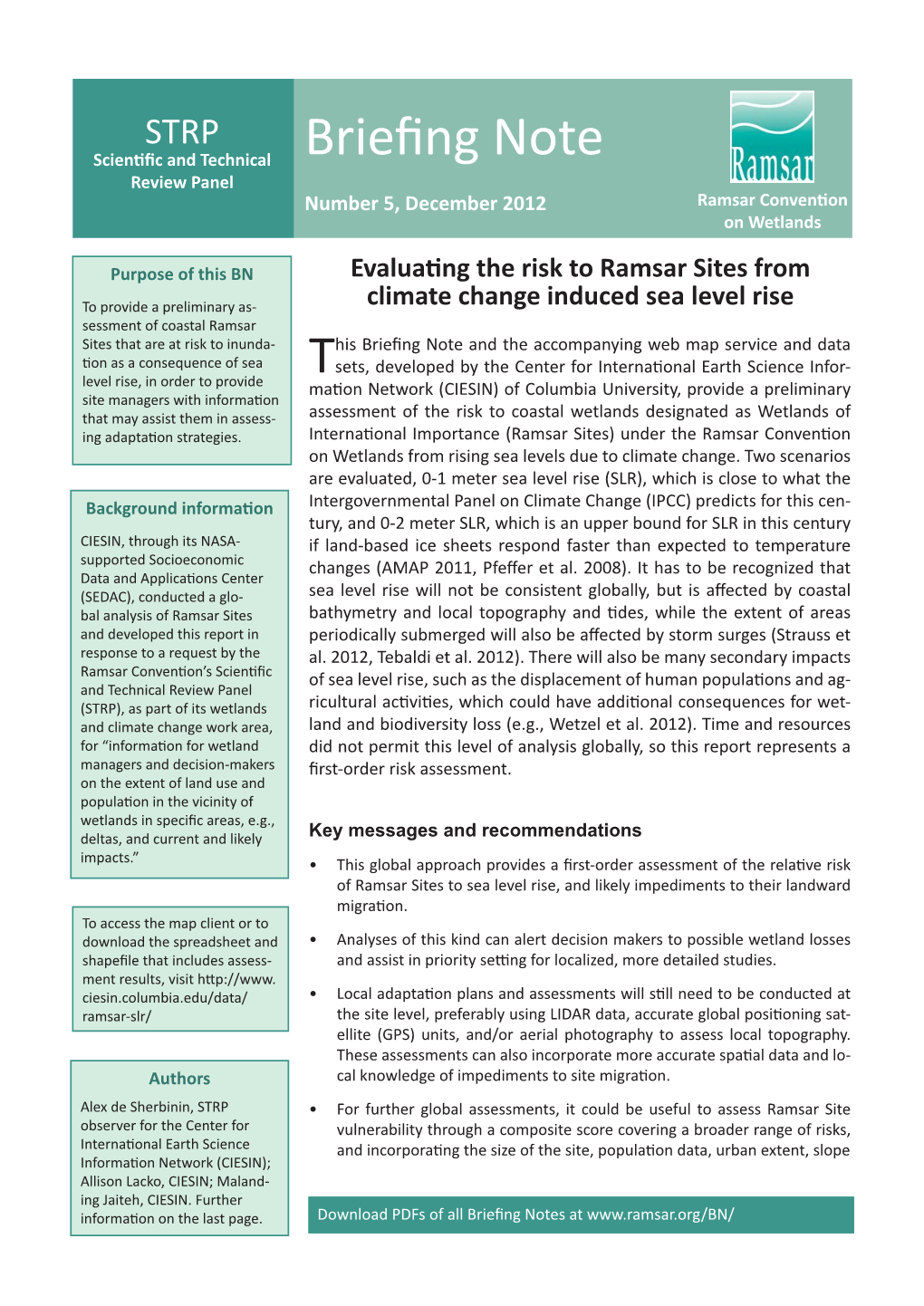 Evaluating the Risk to Ramsar Sites from Climate Change Induced Sea