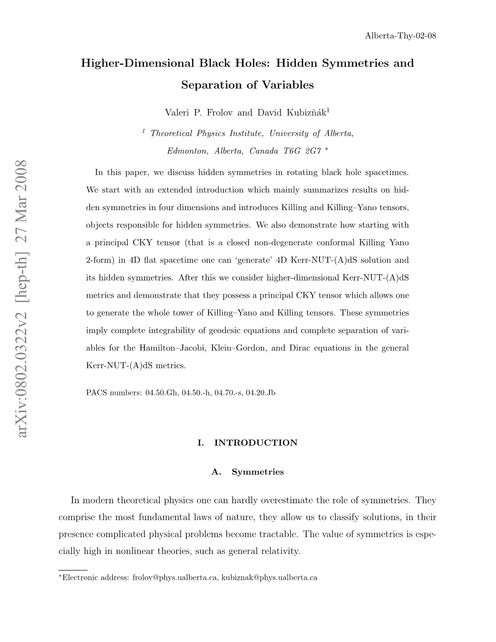 Higher-Dimensional Black Holes: Hidden Symmetries and Separation