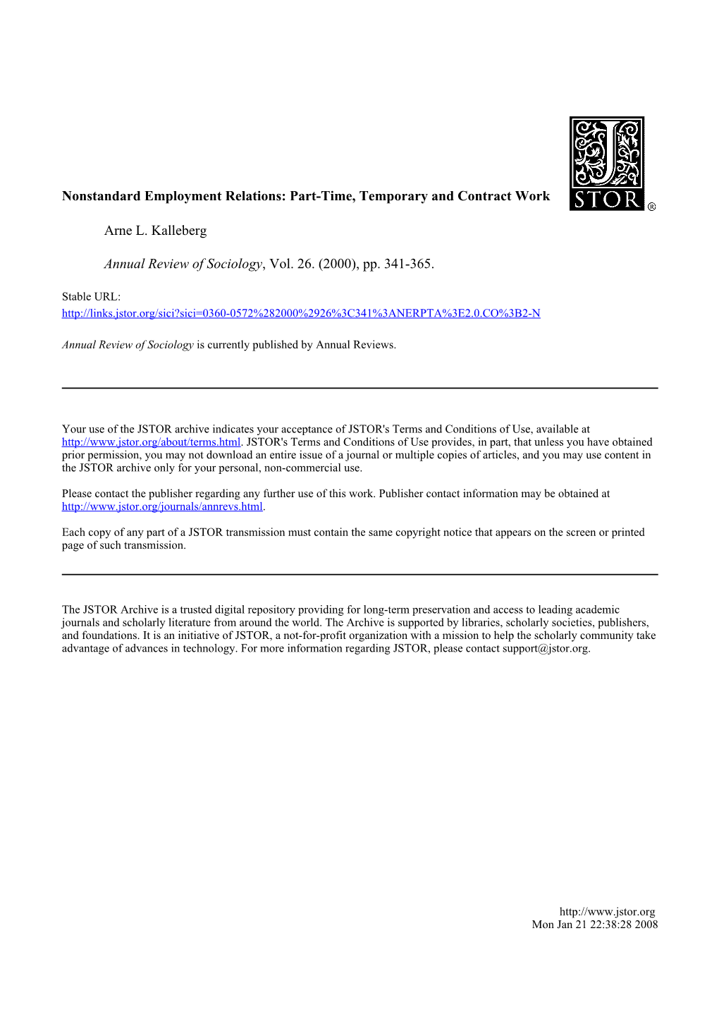 Kalleberg 2000 Nonstandard Employment Relations